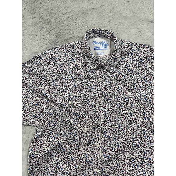 Wrangler 20X Competition Shirt Mens Large White Floral Pearl Snap Western Rodeo - Picture 1 of 12